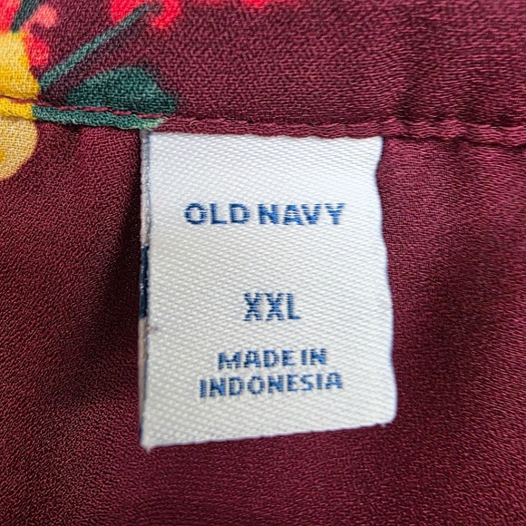 Old Navy Womens XXL Burgundy Floral Split Neck Sheer Blouse Long Sleeve Boho - Picture 8 of 12